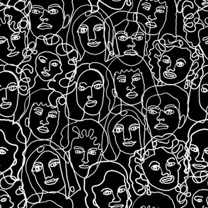 LARGE face fabric - black and white line drawing fabric, continuous line fabric, figure drawing fabric, art school fabric, women fabric, face fabric -black