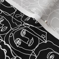 face fabric - black and white line drawing fabric, continuous line fabric, figure drawing fabric, art school fabric, women fabric, face fabric - black