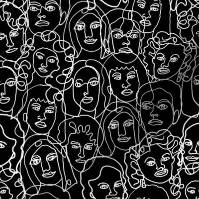 face fabric - black and white line drawing fabric, continuous line fabric, figure drawing fabric, art school fabric, women fabric, face fabric - black