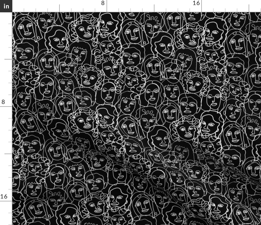 face fabric - black and white line drawing fabric, continuous line fabric, figure drawing fabric, art school fabric, women fabric, face fabric - black