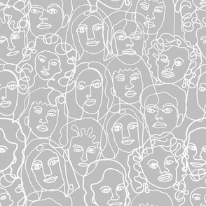 face fabric - black and white line drawing fabric, continuous line fabric, figure drawing fabric, art school fabric, women fabric, face fabric - grey