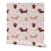 9" dachshund floral fabric - dog fabric, dachshund fabric, pet fabric, dachshund fun fabric - pink