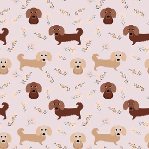 9" dachshund floral fabric - dog fabric, dachshund fabric, pet fabric, dachshund fun fabric - pink