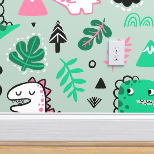 Funny Cute Kawaii Dinosaurs And Jungle P Spoonflower