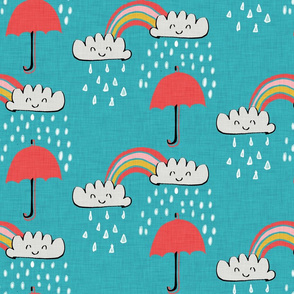 April showers rainbow Clouds Teal