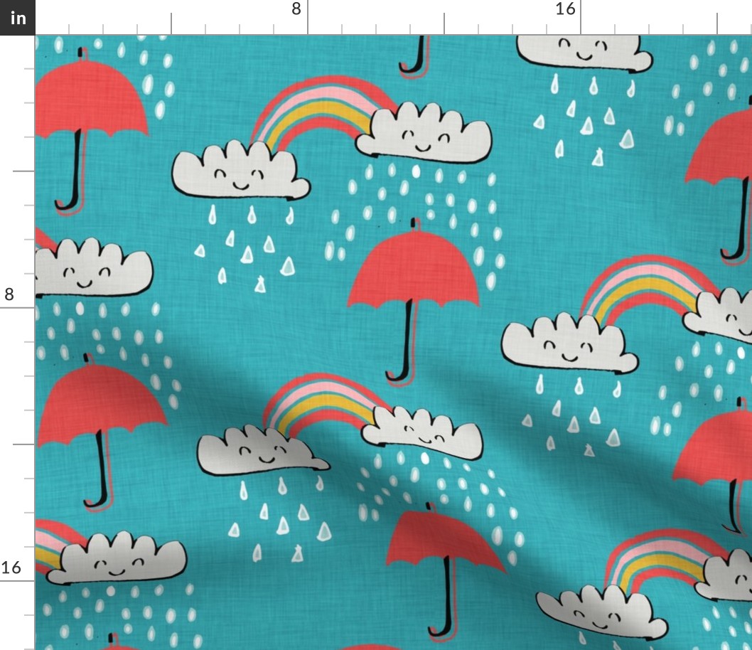 April showers rainbow Clouds Teal