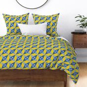 Crossed Canoes in Trendy 1930s Colors in Blue and Yellow