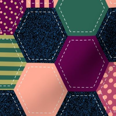 Hexagon Denim Patchwork