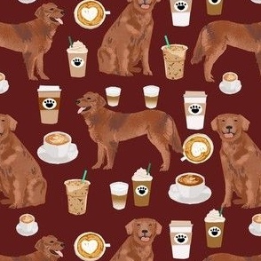 golden retriever coffee fabric - dog breed fabric, dog fabric, retriever dog fabric, dog fabric - coffee - burgundy