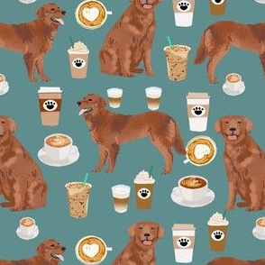 golden retriever coffee fabric - dog breed fabric, dog fabric, retriever dog fabric, dog fabric - coffee - blue