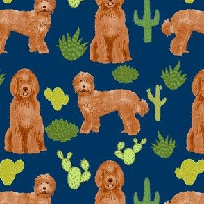 labradoodle fabric - apricot doodle fabric, dog fabric, dogs fabric, cactus fabric, dog design - navy