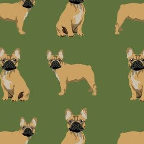 frenchie fabric - fawn french bulldog fabric, dog fabric, dogs fabric, cute dog fabric - green