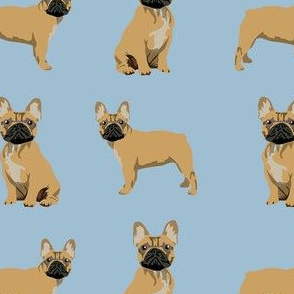 frenchie fabric - fawn french bulldog fabric, dog fabric, dogs fabric, cute dog fabric - blue