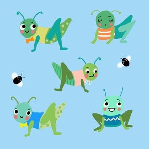 Grasshoppers on blue