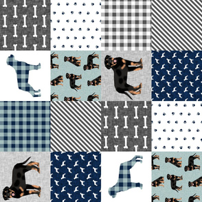 rottweiler cheater quilt fabric - dog quilt, dog fabric, pet friendly, buffalo plaid, buffalo check, fabric -  navy