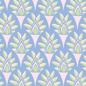 Greek Acanthus Leaves Abstract Botanical in Pastel Blue Pink Green