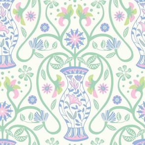 Hellena Greek Vase Floral Botanical in Pastel Pink Green Blue White