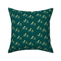 Quirky jungle toucan birds sweet wild life rainforest animals illustration and leaves summer teal mustard yellow boys SMALL