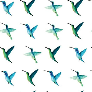 Watercolor simple Blue Green Colibrì Hummingbird pattern