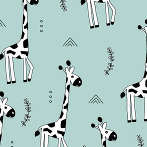 Giraffe friends wild life animals kids design summer mint gender neutral