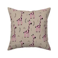 Giraffe friends wild life animals kids design summer beige pink girls