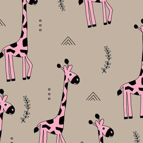 Giraffe friends wild life animals kids design summer beige pink girls