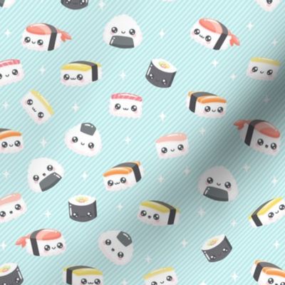 Happy Little Sushi Pattern on Blue