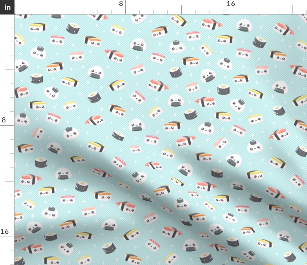 Happy Little Sushi Pattern on Blue