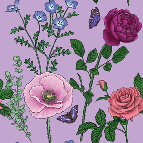 Botanical Flower Pattern - Light Purple
