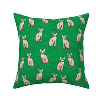 Sphynx Cats - Hairless Cats Sitting -  Green - LAD19