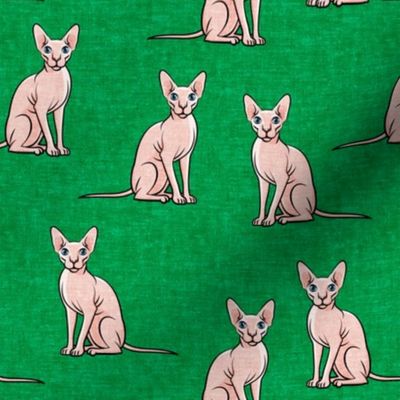 Sphynx Cats - Hairless Cats Sitting -  Green - LAD19