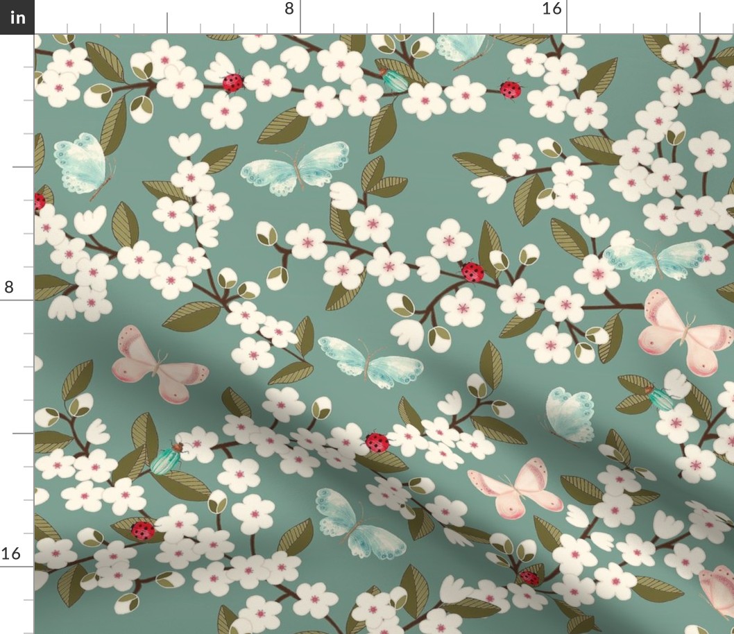 Cherry Blossom in Teal