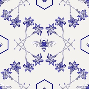 Honey Bee - Queen of Pollinators, Blue on White