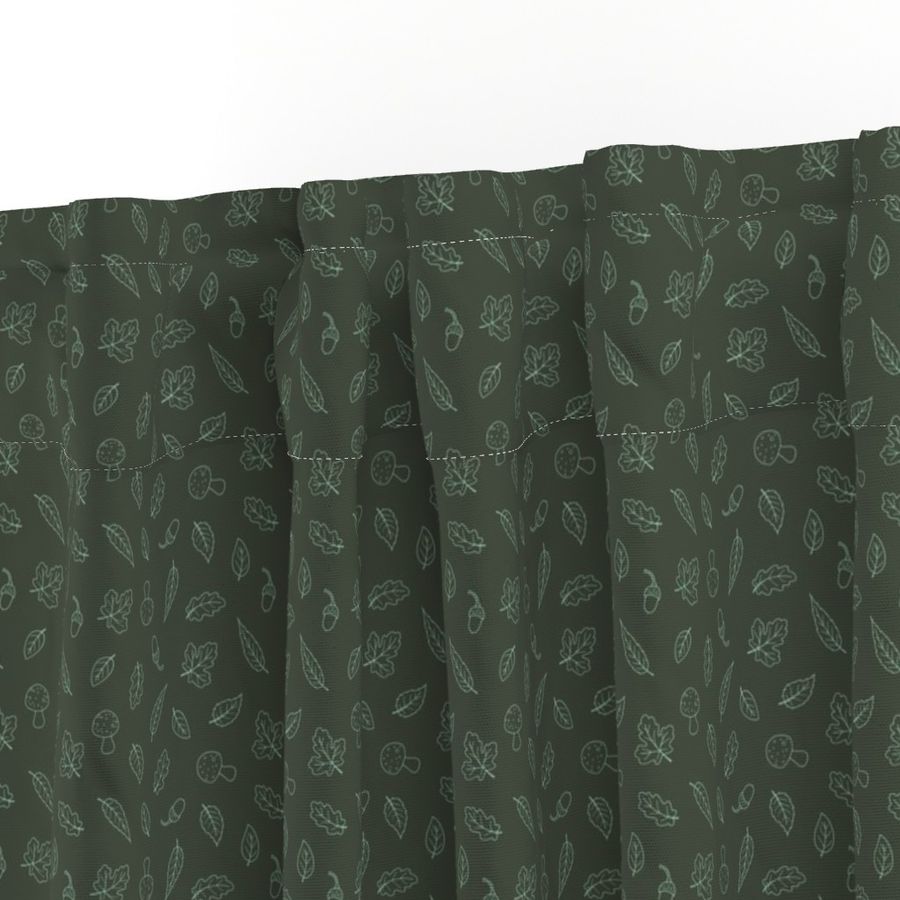 Ditsy Woodland Leaves - simple line Forest Green 1