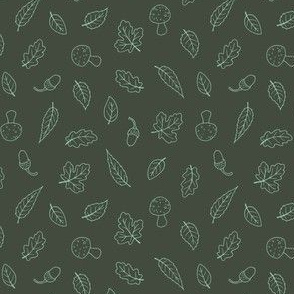 Ditsy Woodland Leaves - simple line Forest Green 1