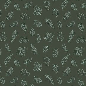 Ditsy Woodland Leaves - simple line Forest Green 2