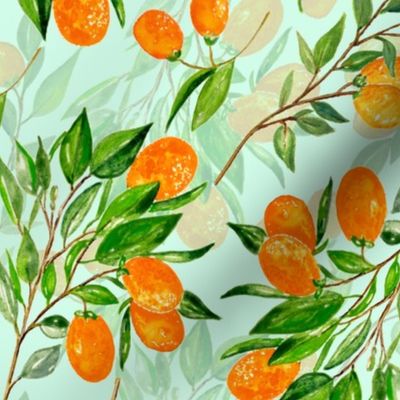  Lemonade - Summer Mediterranean Fresh hand drawn Kumquat branches on mint - double layer