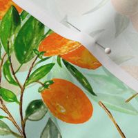  Lemonade - Summer Mediterranean Fresh hand drawn Kumquat branches on mint - double layer