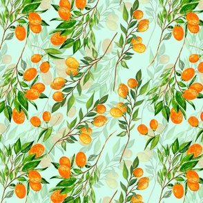  Lemonade - Summer Mediterranean Fresh hand drawn Kumquat branches on mint - double layer