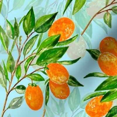  18" Lemonade - Summer Mediterranean Fresh hand drawn Kumquat branches on teal - double layer