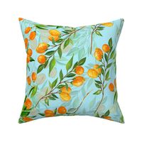  18" Lemonade - Summer Mediterranean Fresh hand drawn Kumquat branches on teal - double layer