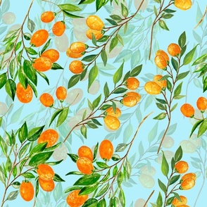  18" Lemonade - Summer Mediterranean Fresh hand drawn Kumquat branches on teal - double layer