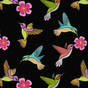 Hummingbirds in Flight - Black