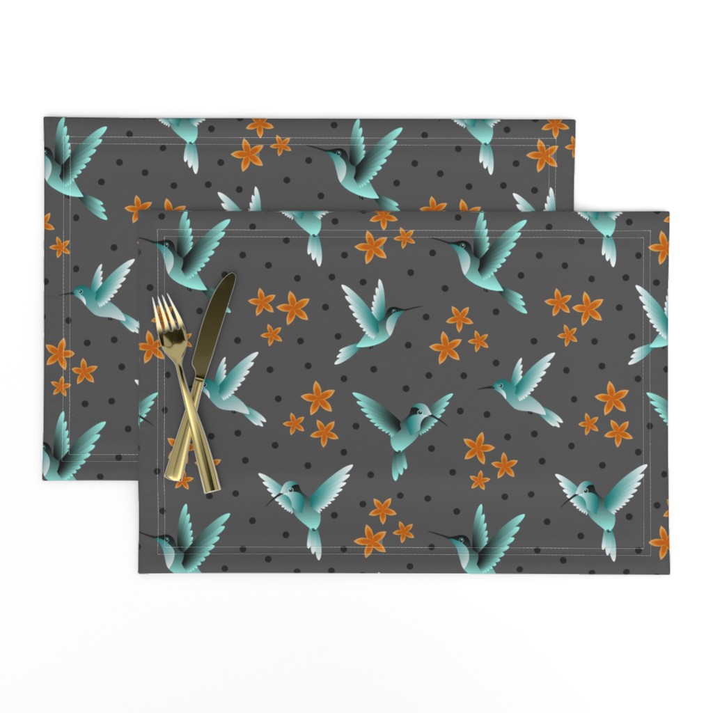 Hummingbirds teal gray flowers birds