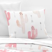 Watercolor cactus illustration indian summer theme with arrows in blush peach pink and gray JUMBO