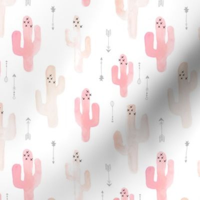Watercolor cactus illustration indian summer theme with arrows in blush peach pink and gray
