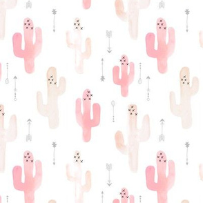 Watercolor cactus illustration indian summer theme with arrows in blush peach pink and gray