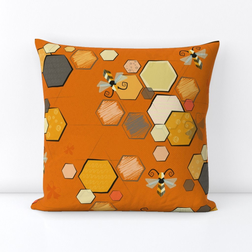 Mid century modern bees - Orange