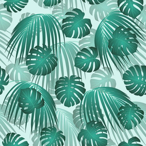 Teal Monstera Palm Leaves