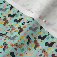 TINY - dachshund junk food fabric - light blue